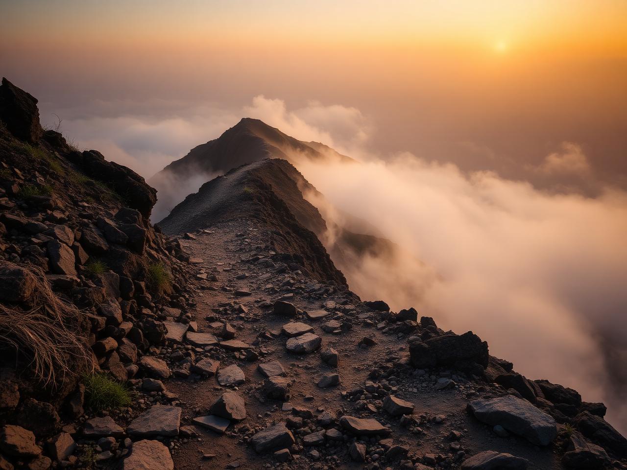 Mountain trail at dawn in the Western Ghats